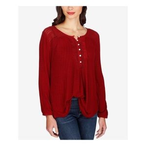 🖤 Lucky Brand Red Long Sleeve Jewel Neck Top